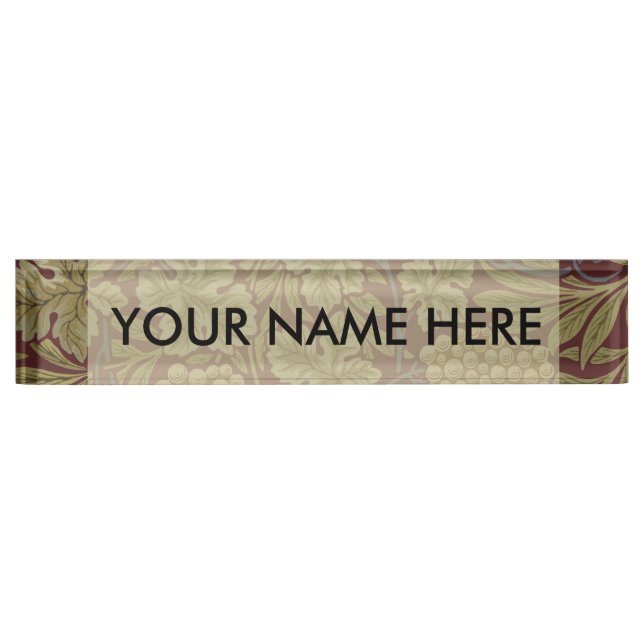 William Morris Vine Grape Red Green Art Name Plate (Front)