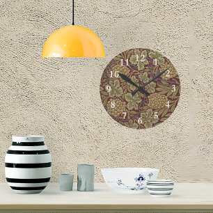 William Morris Vine Grape Red Green Art Round Clock