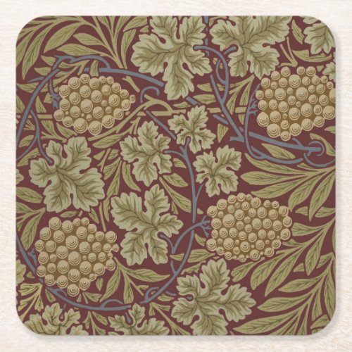 William Morris Vine Grape Red Green Art Square Paper Coaster