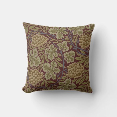William Morris Vine Grape Red Green Art Throw Pillow