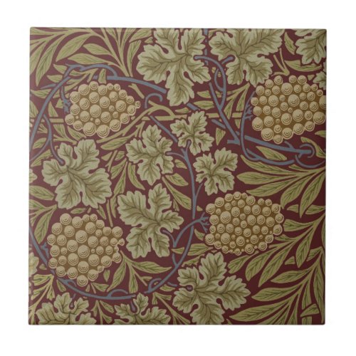 William Morris Vine Grape Red Green Art Tile