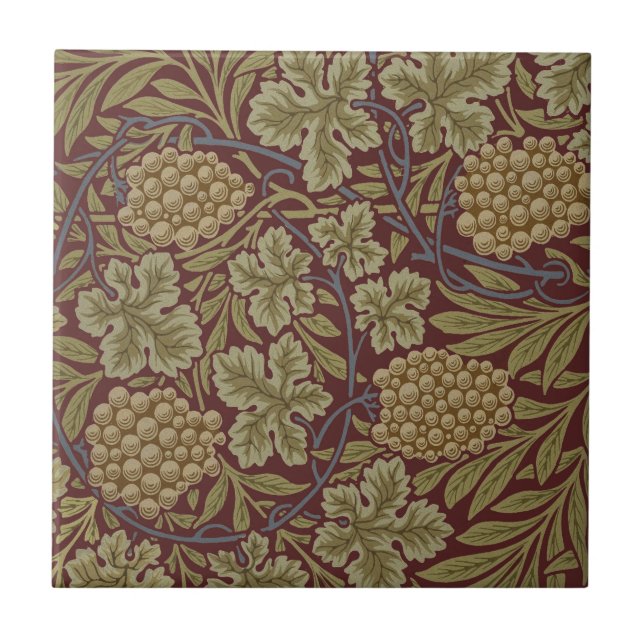 William Morris Vine Grape Red Green Art Tile (Front)