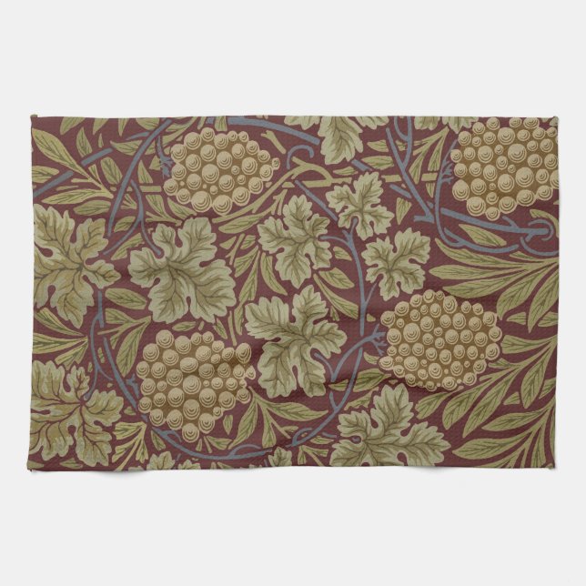 William Morris Vine Grape Red Green Art Towel (Horizontal)