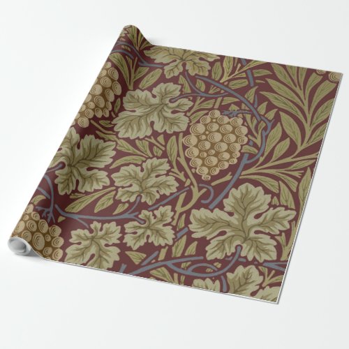 William Morris Vine Grape Red Green Art Wrapping Paper