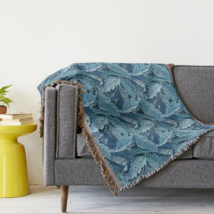 William Morris Vintage Acanthus Foliage Blue Throw Blanket