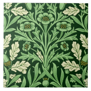 William Morris Vintage Acorn Oak Green Pattern Ceramic Tile