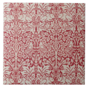 William Morris Vintage Animals Birds Rabbits Pink Ceramic Tile