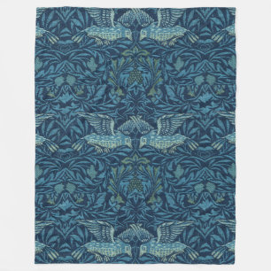 William Morris Vintage Bird Foliage Blue Fleece Blanket