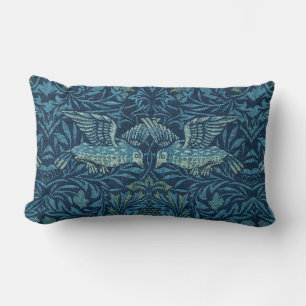 William Morris Vintage Bird Foliage Blue Lumbar Pillow