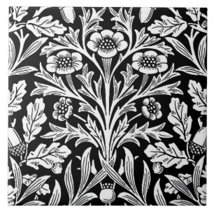 William Morris Vintage Black White Oak Pattern Ceramic Tile