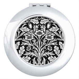 William Morris Vintage Black White Oak Pattern Compact Mirror