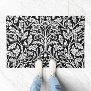 William Morris Vintage Black White Oak Pattern Doormat