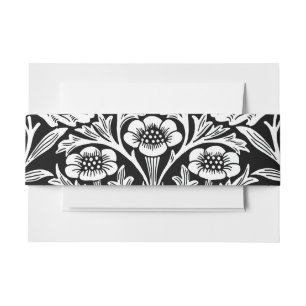 William Morris Vintage Black White Oak Pattern Invitation Belly Band
