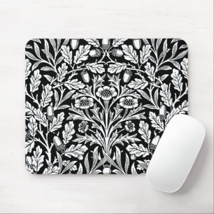 William Morris Vintage Black White Oak Pattern Mouse Pad