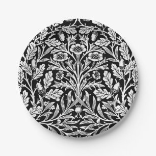 William Morris Vintage Black White Oak Pattern Paper Plates