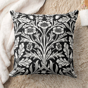 William Morris Vintage Black White Oak Pattern Throw Pillow