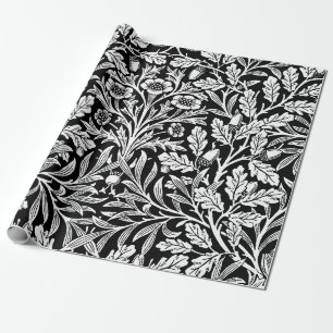 William Morris Vintage Black White Oak Pattern Wrapping Paper
