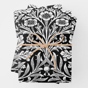 William Morris Vintage Black White Oak Pattern Wrapping Paper Sheets