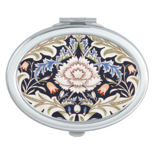 William Morris Vintage Blue Beige Floral Flowers  Compact Mirror