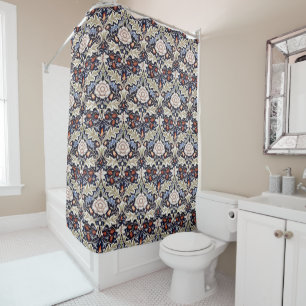 William Morris Vintage Blue Beige Floral Flowers Shower Curtain