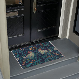 William Morris Vintage Blue Birds Pattern Doormat