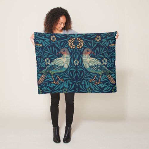 William Morris Vintage Blue Birds Pattern  Fleece Blanket