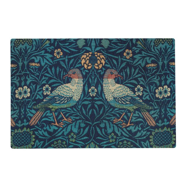 William Morris Vintage Blue Birds Pattern Placemat (Front)