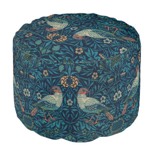 William Morris Vintage Blue Birds Pattern  Pouf