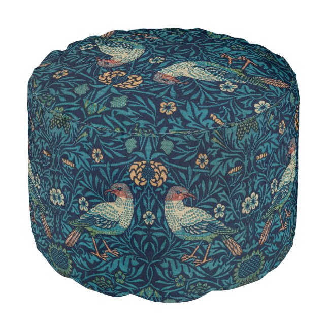 William Morris Vintage Blue Birds Pattern  Pouf (Angled Front)