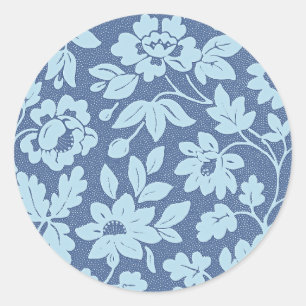 William Morris, vintage blue blossoms, Classic Round Sticker
