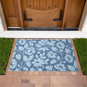 William Morris, vintage blue blossoms, Doormat