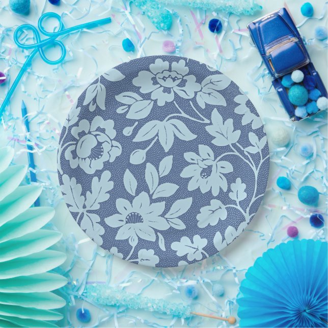 William Morris, vintage blue blossoms, Paper Plates (Party)