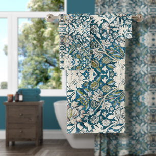William Morris Vintage Blue Floral Collage Art Bat Bath Towel Set