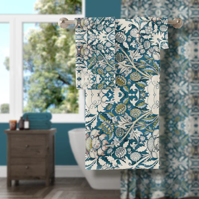 William Morris Vintage Blue Floral Collage Art Bat Bath Towel Set | Zazzle