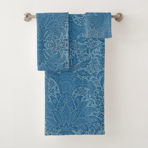 William Morris Vintage Blue Floral Pattern Bath Towel Set