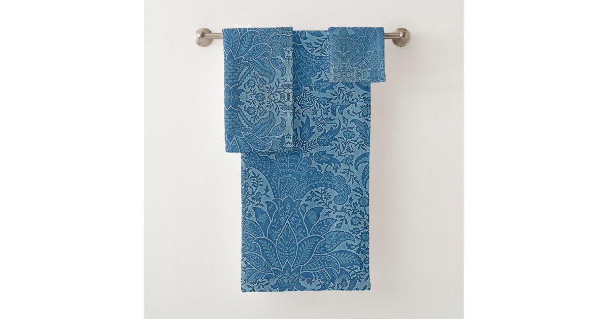 William Morris Vintage Blue Floral Pattern Bath Towel Set | Zazzle