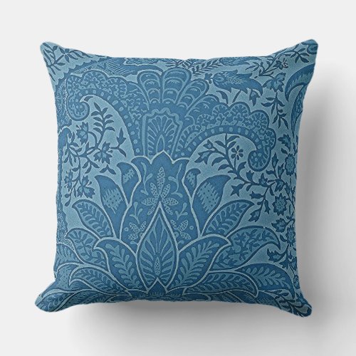 William Morris Vintage Blue Floral pattern Throw Pillow