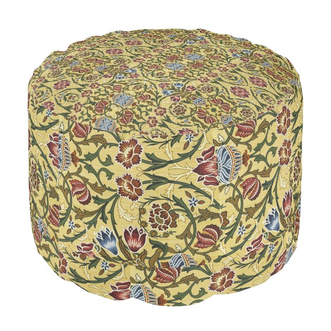 William Morris Vintage Blue Green Red Pouf (Angled Back)