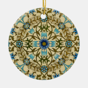 William Morris Vintage Blue Vine Seamless Pattern Ceramic Ornament