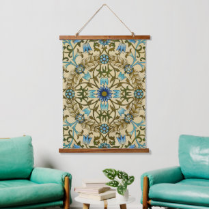 William Morris Vintage Blue Vine Seamless Pattern Hanging Tapestry