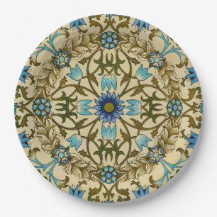 William Morris Vintage Blue Vine Seamless Pattern Paper Plates