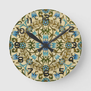 William Morris Vintage Blue Vine Seamless Pattern Round Clock