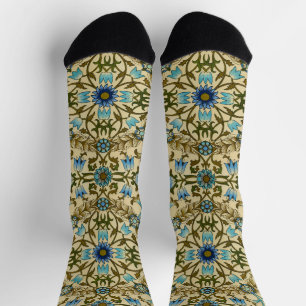 William Morris Vintage Blue Vine Seamless Pattern Socks