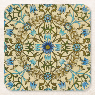 William Morris Vintage Blue Vine Seamless Pattern Square Paper Coaster