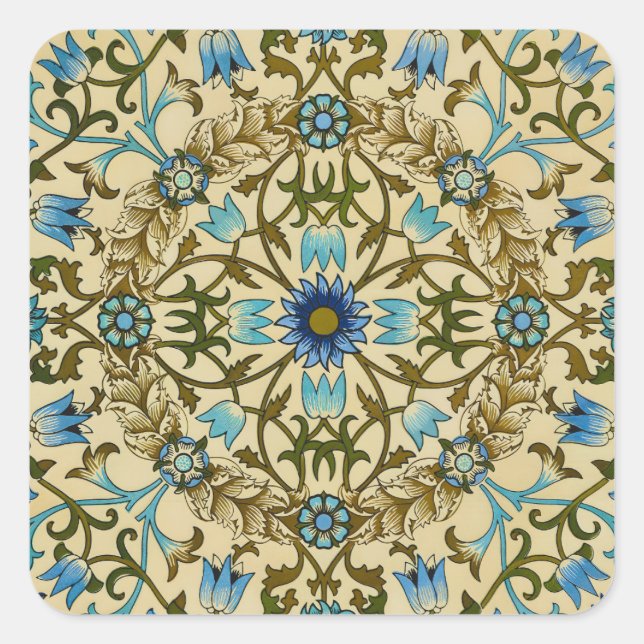 William Morris Vintage Blue Vine Seamless Pattern Square Sticker (Front)