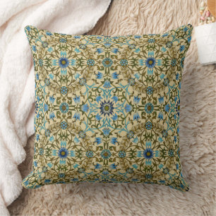 William Morris Vintage Blue Vine Seamless Pattern Throw Pillow
