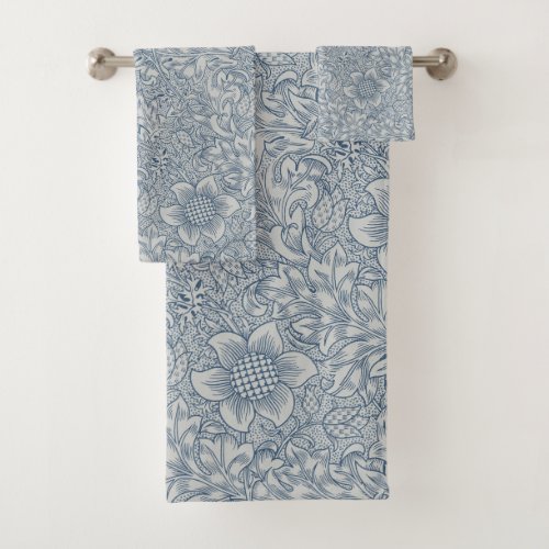 William Morris Vintage Blue White Flowers Floral   Bath Towel Set
