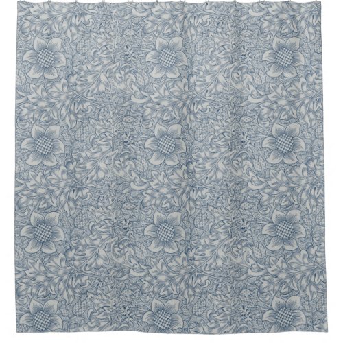 William Morris Vintage Blue White Flowers Floral   Shower Curtain