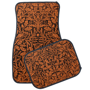William Morris Vintage Burnt Orange Black Pattern Car Floor Mat