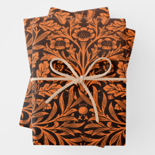 William Morris Vintage Burnt Orange Black Pattern Wrapping Paper Sheets